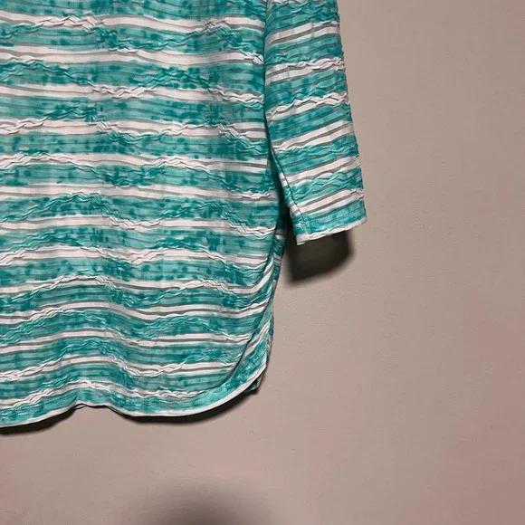 Ruby Rd Womens Top XL Blue White Striped Beaded Neck 3/4 Sleeve Tunic Layered - Picture 7 of 7